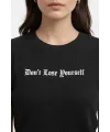 Kadın Wafıl Kumaş Tişört Regular Kalıp Bisiklet Yaka Baskılı T-Shirt - Siyah