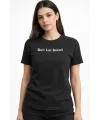 Kadın Wafıl Kumaş Tişört Regular Kalıp Bisiklet Yaka Baskılı T-Shirt - Siyah