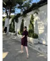 Kadın Yakalı Gömlek Kemerli Şortlu Alt-Üst Takım - Bordo