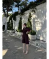 Kadın Yakalı Gömlek Kemerli Şortlu Alt-Üst Takım - Bordo