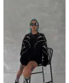 Kadın Yıldırım Baskılı Bisiklet Yaka 3 iplik pamuklu SweatShirt - Siyah
