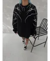 Kadın Yıldırım Baskılı Bisiklet Yaka 3 iplik pamuklu SweatShirt - Siyah