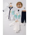 iegiyim™ Kelebek Nakışlı Tulumlu % 100 Pamuk Erkek Bebek 5li Set