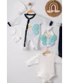 iegiyim™ Kelebek Nakışlı Tulumlu % 100 Pamuk Erkek Bebek 5li Set