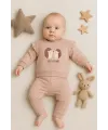 iegiyim™ Kirpi Nakışlı % 100 Pamuk 2li Kız Bebek Takım