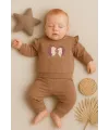 iegiyim™ Kirpi Nakışlı % 100 Pamuk 2li Kız Bebek Takım