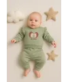 iegiyim™ Kirpi Nakışlı % 100 Pamuk 2li Kız Bebek Takım