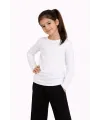 Kız Çocuk Basic Uzun Kollu Tişört Okul Günlük Rahat T-Shirt - Beyaz