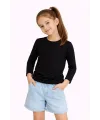 Kız Çocuk Basic Uzun Kollu Tişört Okul Günlük Rahat T-Shirt - Siyah