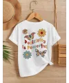 Kız Çocuk Bisiklet Yaka Baskılı T-Shirt - Beyaz