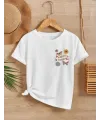 Kız Çocuk Bisiklet Yaka Baskılı T-Shirt - Beyaz