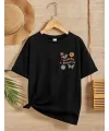 Kız Çocuk Bisiklet Yaka Baskılı T-Shirt - Siyah