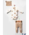 iegiyim™ Kulaklı Ayıcık % 100 Pamuk 3lü Erkek Bebek Takım