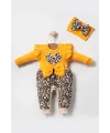 iegiyim™ Leopar Desenli Fiyonklu % 100 Pamuk Kız Bebek Tulum