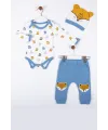 iegiyim™ Little Fox Desenli 3lü % 100 Pamuklu Erkek Takım
