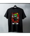 Marvin the Martian Graffiti Baskılı Unisex Siyah Tişört - 24/1 Penye Pamuklu