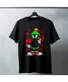Marvin the Martian Graffiti Baskılı Unisex Siyah Tişört - 24/1 Penye Pamuklu