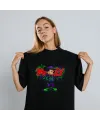 Mickey Mouse Graffiti Baskılı Unisex Siyah Oversize Tişört - 24/1 Penye