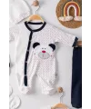 iegiyim™ Puanlı Ayıcık Nakışlı Tulumlu % 100 Pamuk Erkek Bebek 5li Set
