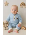 iegiyim™ Waffle Gökkuşağı Nakışlı Erkek Bebek Tulumu