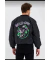 Wild One Baskılı Erkek Bomber Mont – Panter Desenli, Fermuarlı, Kapitone Astarlı Ceket - Siyah