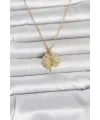 ietaks™ 316L Çelik Gold Renk Açılabilir Yonca Model Zirkon Taşlı Kadın Kolye
