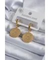 ietaks™ 316L Çelik Gold Renk Pentagram İşleme Model Kadın Küpe
