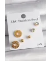 ietaks™ 316L Çelik Gold Renk Zirkon Taşı Labirent Model Kadın Küpe Seti