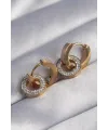 ietaks™ 316L Çelik Gold Renk Zirkon Taşlı İç İçe Geçmeli Oval Küpe