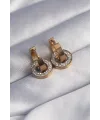 ietaks™ 316L Çelik Gold Renk Zirkon Taşlı İç İçe Geçmeli Oval Küpe