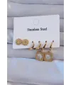 ietaks™ 316L Çelik Gold Renk Zirkon Taşlı Sedefli Papatya Model Halka Küpe Seti