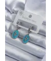 ietaks™ 316L Çelik Gümüş Renk Oval Mavi Taşlı Yılan Figür Kadın Küpe