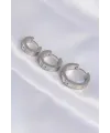 ietaks™ 316L Çelik Gümüş Renk Zirkon Taşlı Model 3lü Halka Küpe