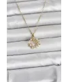 ietaks™ 316L Çelik Zincir Gold Renk İncili Çiçek Model Kadın Koyle