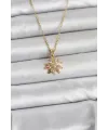 ietaks™ 316L Çelik Zincir Gold Renk Pembe Papatya Model Kadın Kolye