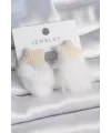 ietaks™ Beyaz Renk Tüylü Yıldız Ponpon Model Kadın Küpe