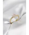 ietaks™ Gold Renk Pembe Tek Taş Model Zirkon Taşlı Kadın Yüzük