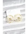 ietaks™ Pirinç Gold Renk Beyaz Mineli Geometrik Gül Model Kadın Küpe