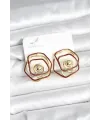 ietaks™ Pirinç Gold Renk Bordo Mineli Geometrik Gül Model Kadın Küpe
