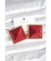 ietaks™ Pirinç Gold Renk Bordo Piramit Model Kadın Küpe