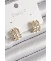 ietaks™ Pirinç Gold Renk Çift Sıra Zirkon Taşlı Kadın Küpe