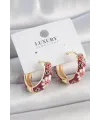 ietaks™ Pirinç Gold Renk Halka Mor Çiçek Mineli Kadın Küpe