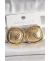 ietaks™ Pirinç Gold Renk İşlemeli Kare Model Kadın Küpe