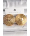 ietaks™ Pirinç Gold Renk Kalp İşlemeli Daire Plaka Model Kadın Küpe