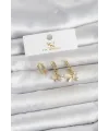 ietaks™ Pirinç Gold Renk Kelebek Model 3lü Kadın Küpe
