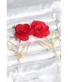 ietaks™ Pirinç Gold Renk Kırmızı Gül Model Kadın Küpe
