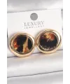 ietaks™ Pirinç Gold Renk Leopar Desen Daire Model Kadın Küpe