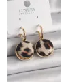ietaks™ Pirinç Gold Renk Leopar Desenli Daire Model Kadın Küpe