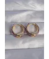 ietaks™ Pirinç Gold Renk Mor Etnik Desenli Halka Küpe
