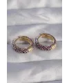 ietaks™ Pirinç Gold Renk Mor Etnik Desenli Halka Küpe